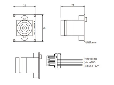 Miniatur Platinen-Kamera, 26x22mm, 740TVL CMOS