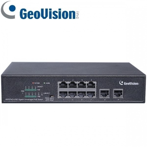 GeoVision 10-Port PoE-Switch, 8 x Gigabit PoE, 2 x Gigabit RJ45 Uplink, GV-APOE0810