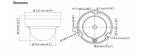 8MP (4K) IR Mini-Dome-Kamera 4in1, 2.8mm, Ultra-Low-Light Artikel-ID: THC-D805IRP