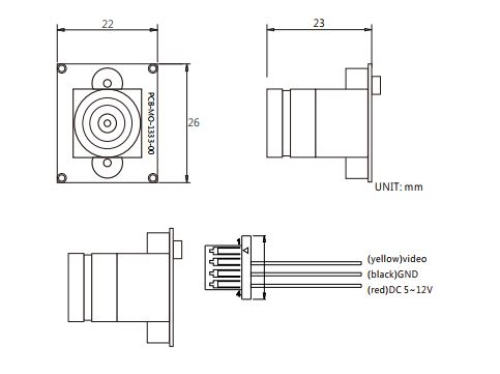 Miniatur Platinen-Kamera, 26x22mm, 740TVL CMOS